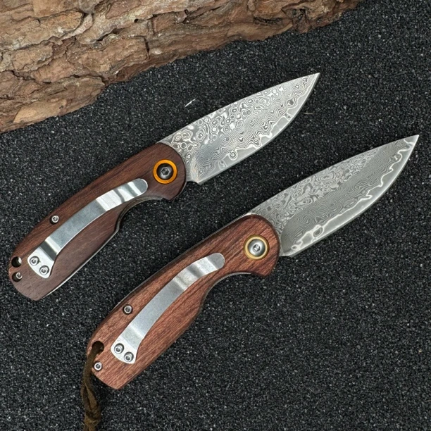 收藏级【小木鱼】大马士革钢户外水果刀