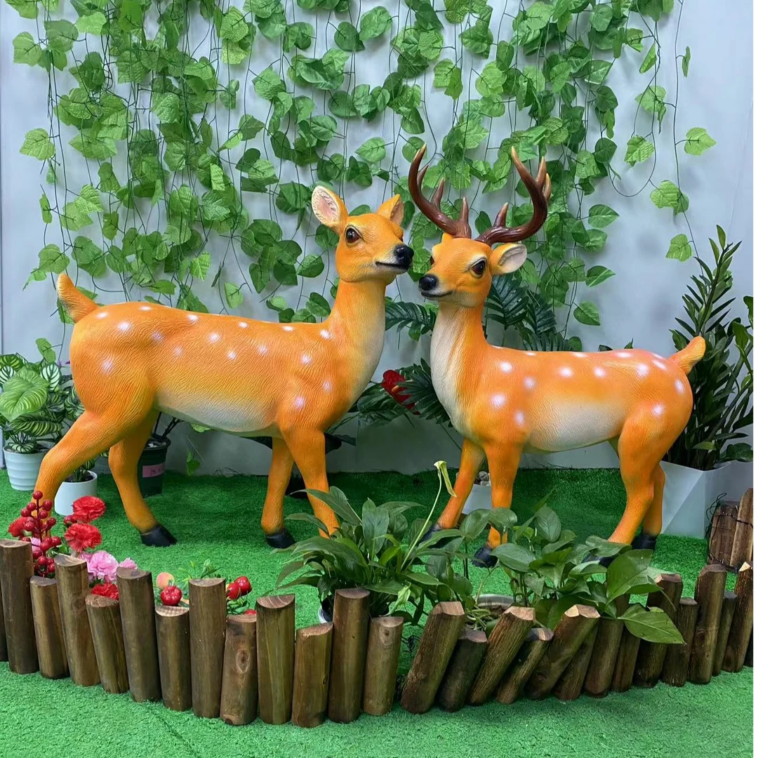 创意仿真梅花鹿落地摆件园林户外小区别墅露台造景装饰