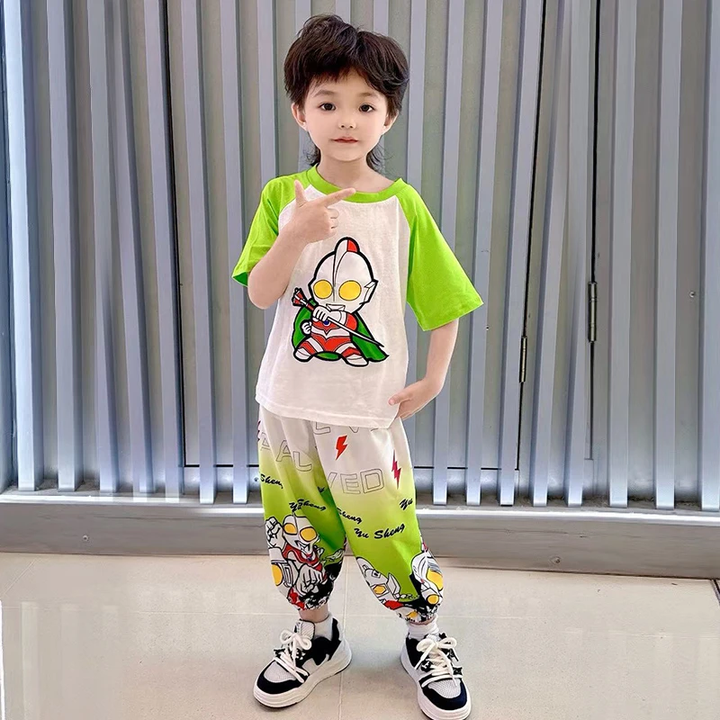 奥特曼男童套装2025新款夏季洋气儿童卡通短袖防蚊裤俩件套儿童节