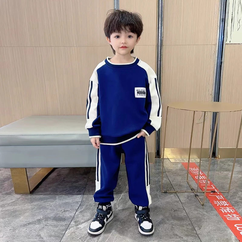 男童春季卫衣套装2025新款时尚洋气儿童男宝拼色长袖卫衣休闲套装