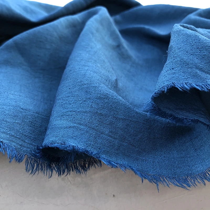 植染时蓝 手工蓝染indigo薄款棉麻细纹面料裤子连衣裙有垂感