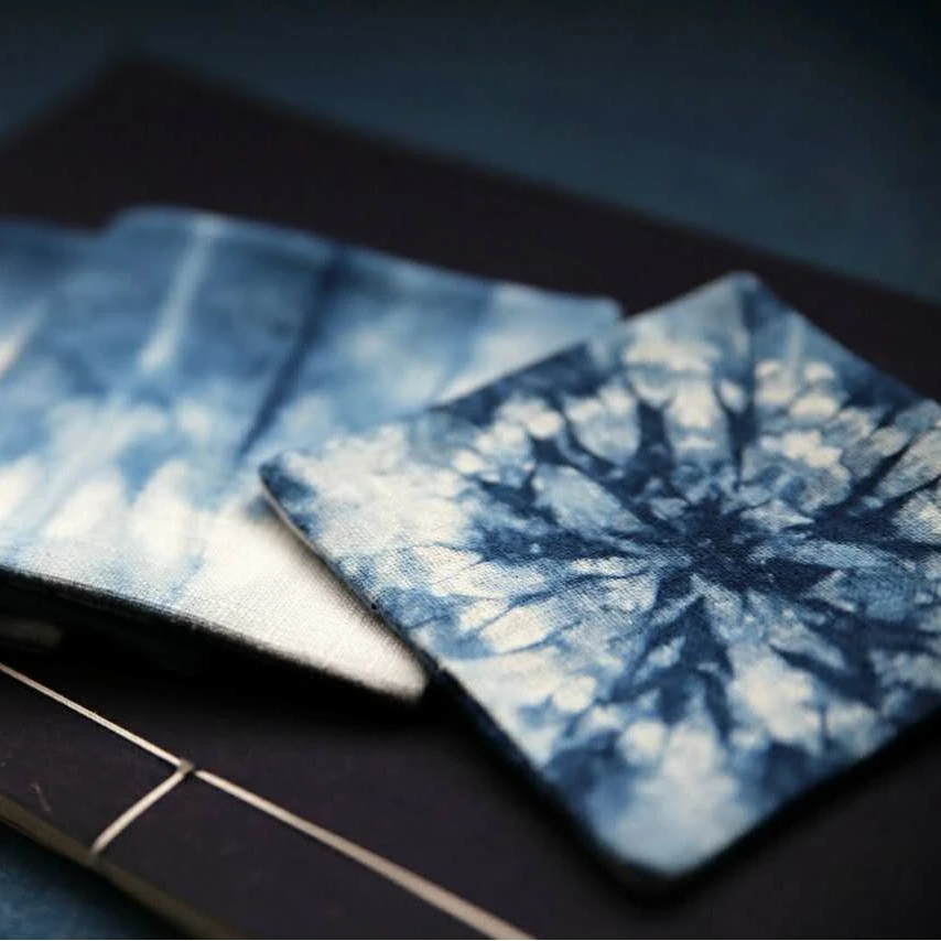 手工植物染棉麻扎染茶杯垫 木染手作靛蓝隔热垫 茶道素食茶艺