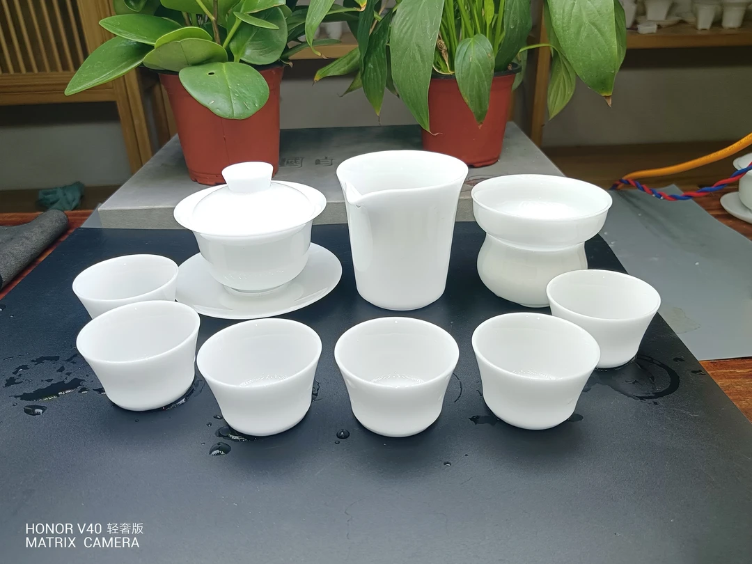 德化冰种玉瓷套装盖碗120容量十40容量杯子