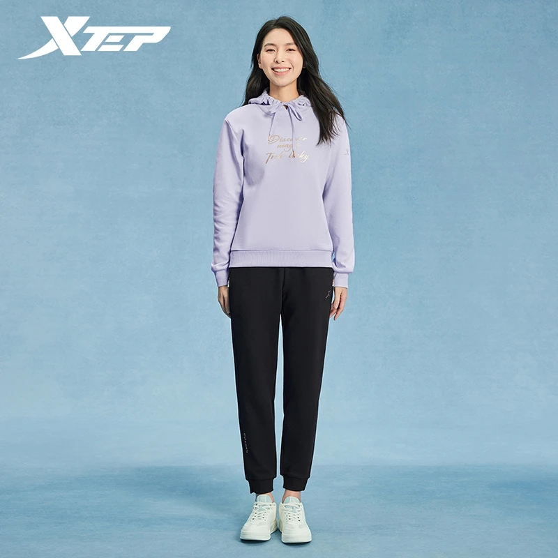 特步连帽卫衣女2024春季新款宽松休闲印花上衣套头衫976128930281