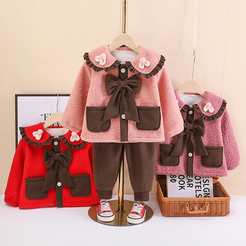 西行风童装款加绒套装女童韩版新款洋气小童冬装加厚婴儿两件套潮