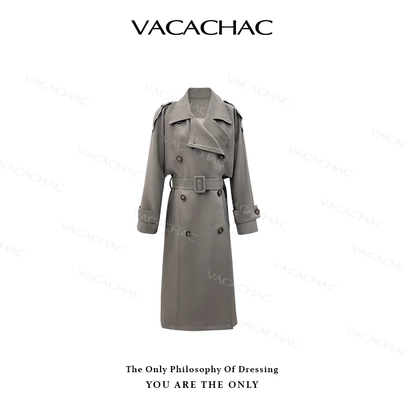 时尚高级感大翻领排扣长款风衣外套