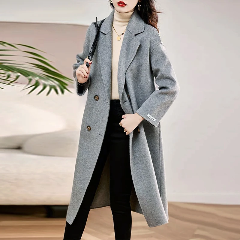 【经典魅雅】时尚西装领双面羊毛长款大衣19632