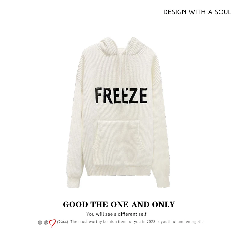 时尚加厚字母刺绣连帽毛衣91037