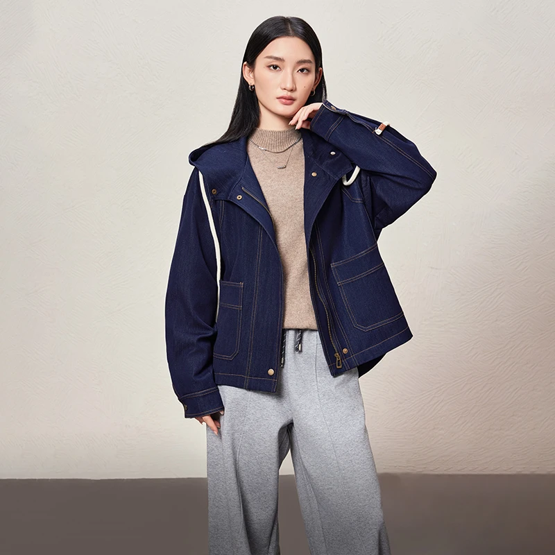 【自然遐想】时尚气质设计感连帽牛仔外套600591