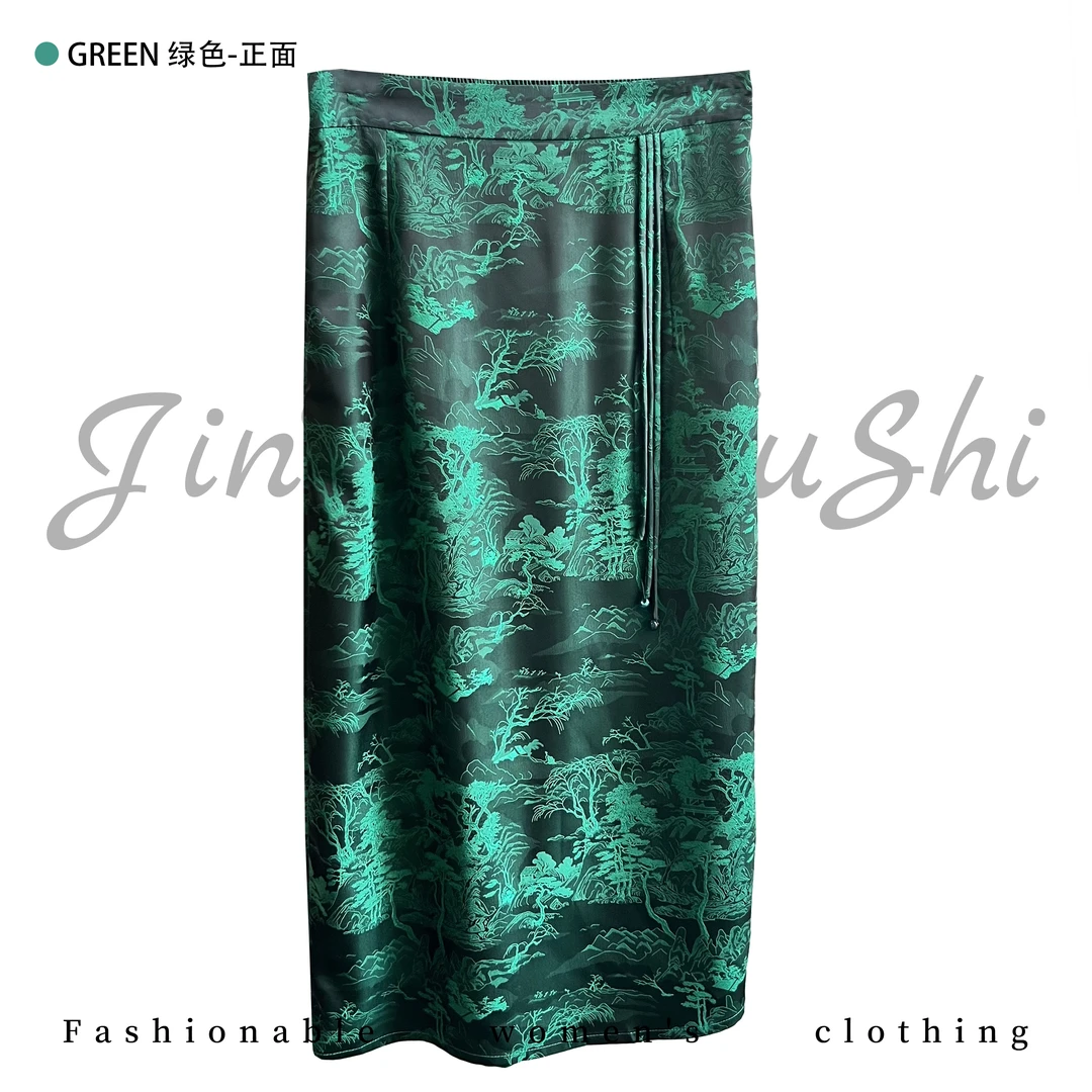 【金典女人服饰】复古百搭后半松紧腰双兜侧开叉半身裙女  气质夏季