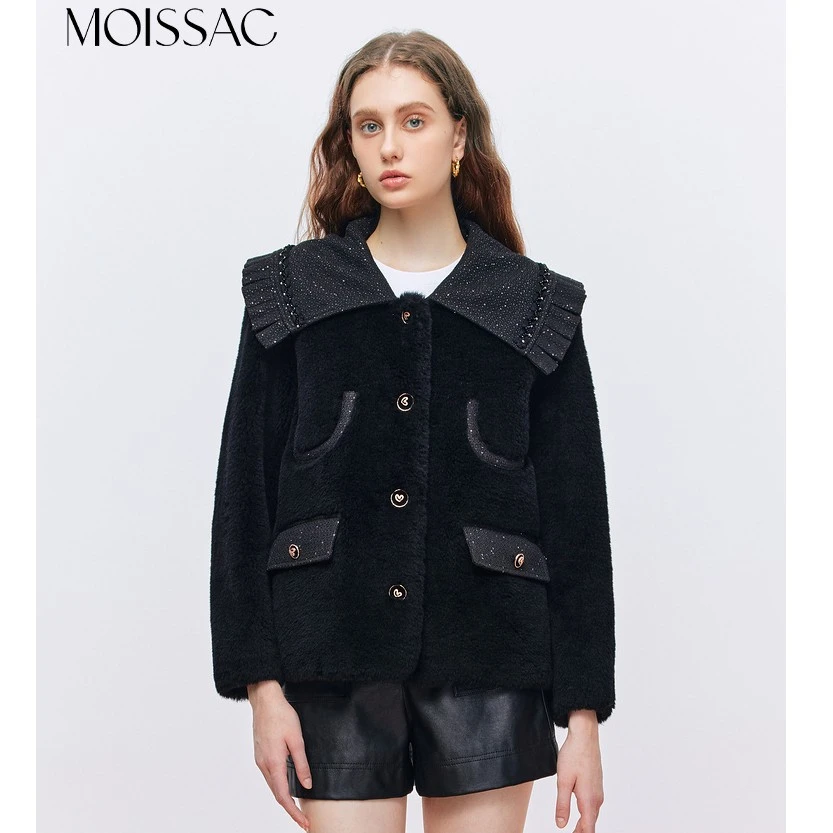 【千颂妮专享】MOISSAC冬新品绵羊毛复古小香风翻领外套女