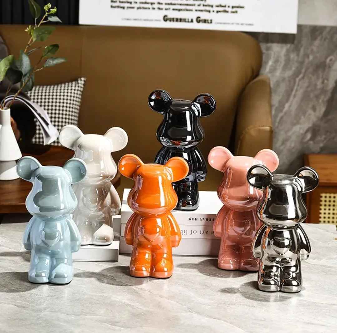 28厘米正品轻奢高端电镀爱心熊摆件装饰品客厅电视柜潮玩礼物