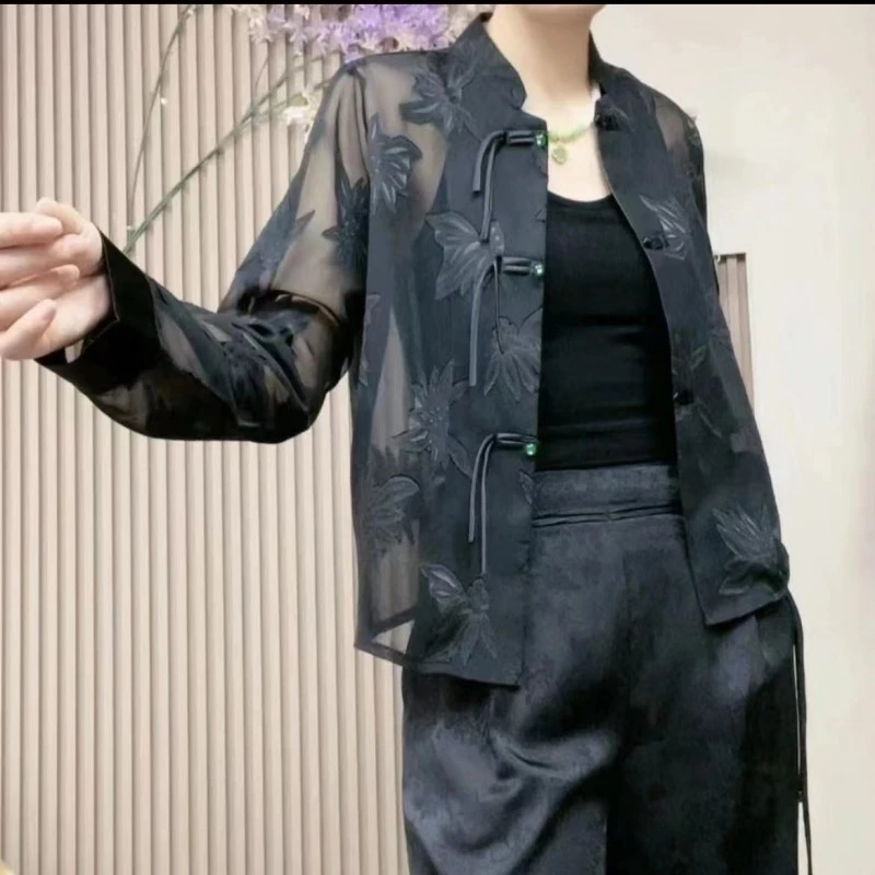 2025国风立领浮雕花防晒衣开衫新中式尤莱特