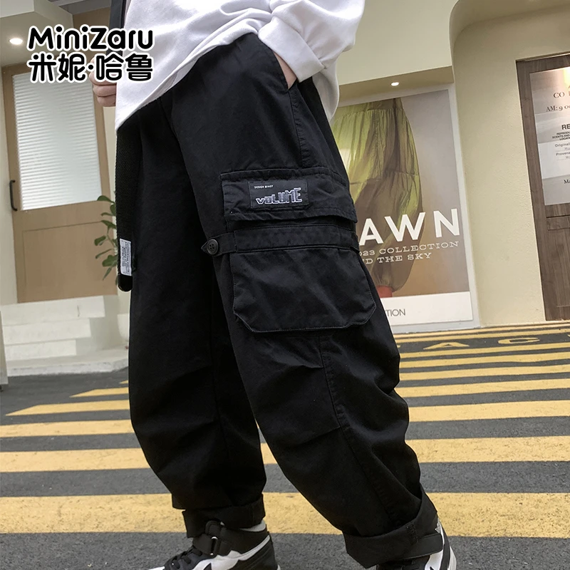 米妮哈鲁儿童工装裤潮流春秋休闲裤运动百搭宽松裤子