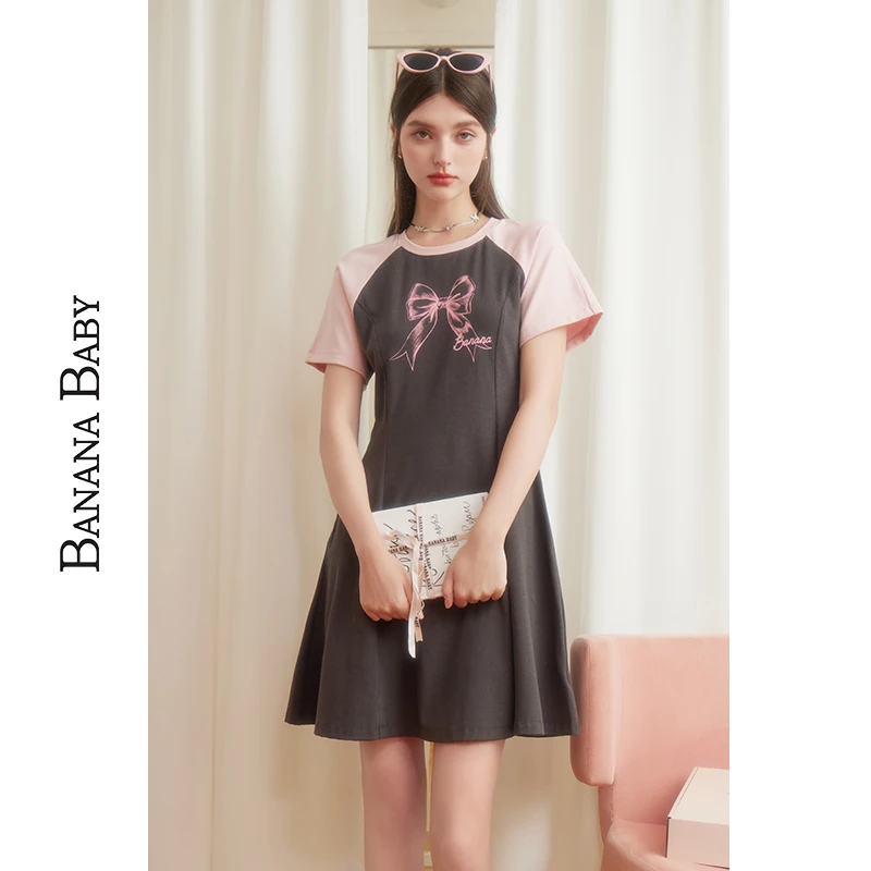 【粉丝专属】BANANA BABY撞色甜美蝴蝶结印花连衣裙D242LY890