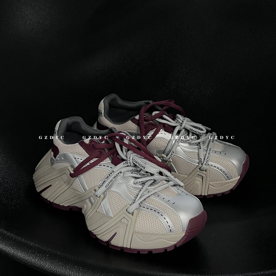 【鸽子的衣橱】新潮绑带厚底增高时尚休闲百搭网面透气轻便老爹鞋QC