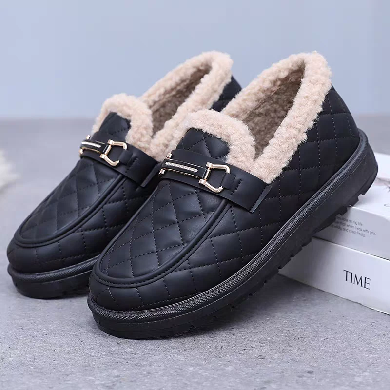 冬季毛毛软底防滑新款时尚加绒防水一脚蹬豆豆保暖加厚休闲棉鞋