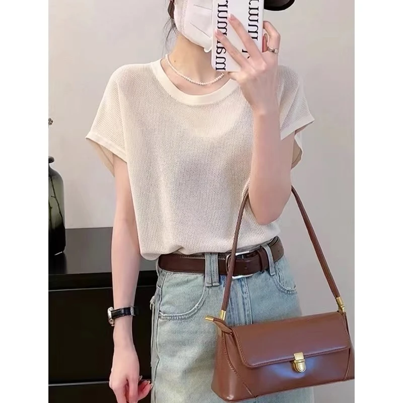 2024夏季新款设计感镂空冰丝针织衫女宽松休闲时尚气质毛衣针织衫