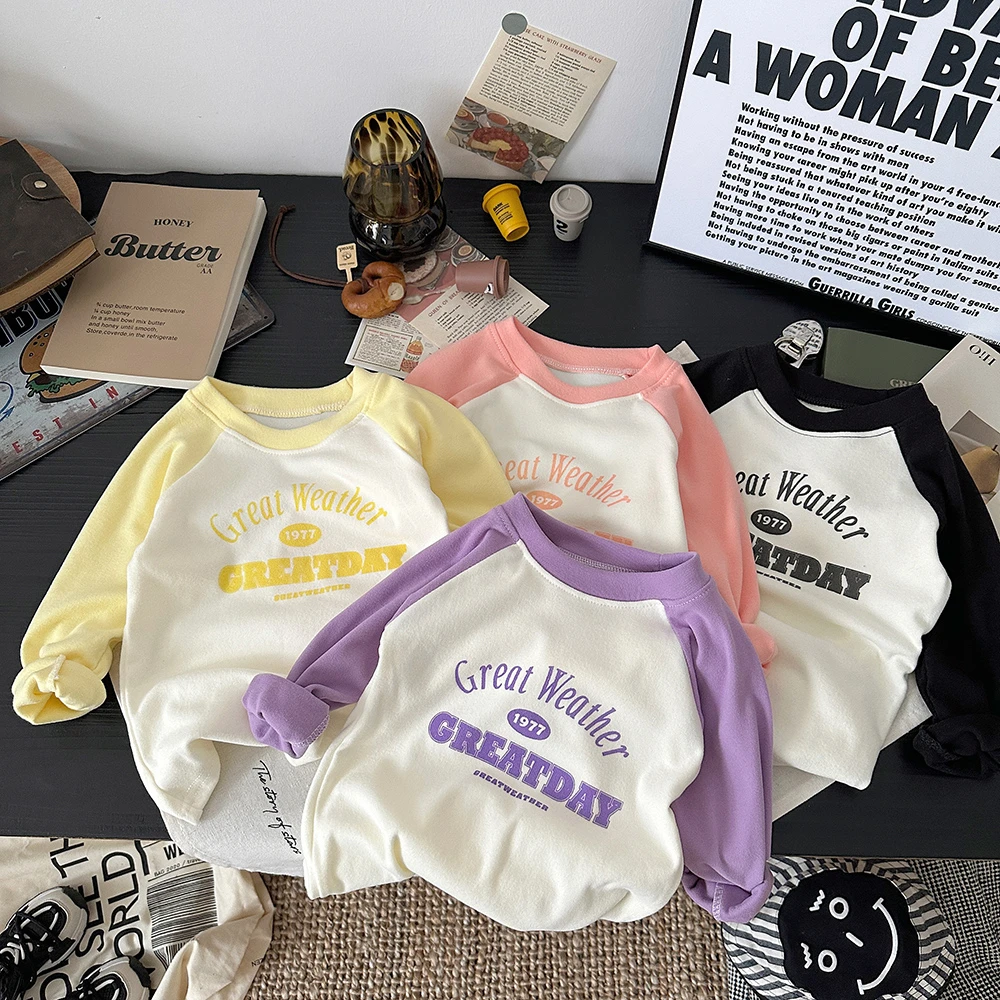 【现货清仓】儿童时尚插肩长袖T恤德绒秋季韩版打底衣