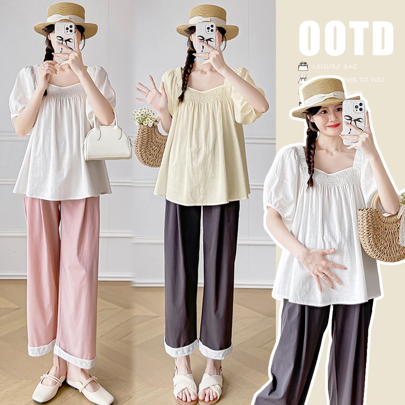 孕妇装夏装2025新款夏季百搭减龄泡泡袖短袖孕妇上衣时尚外穿上装