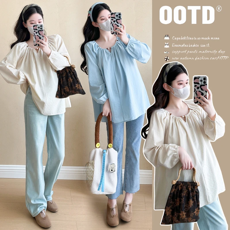孕妇装2025新款孕妇韩版长袖温柔气质宽松娃娃衫上衣潮显瘦孕妇潮