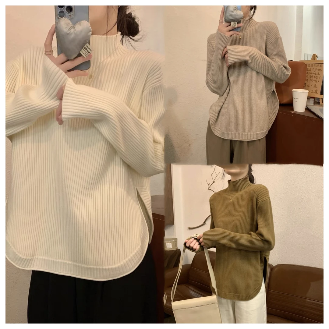 【小姿家】孕妇毛衣女秋冬装潮妈孕妇上衣开叉百搭宽松针织打底衫