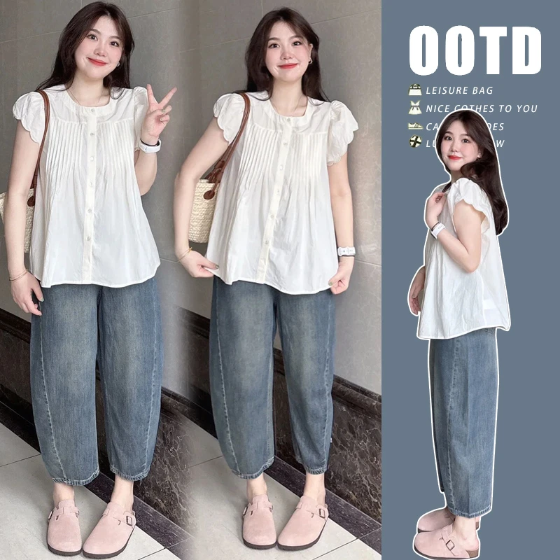 【晨妈】孕妇装夏装时尚2025新款小个子减龄小飞袖衬衫孕妇上衣夏