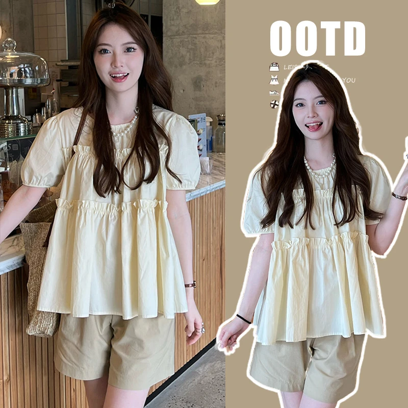 孕妇装夏装2025新款时尚百搭甜美短袖孕妇上衣夏天时尚洋气衬衫夏