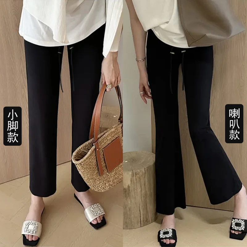 孕妇装2025夏季无托腹冰凉直筒微喇裤子垂感显瘦九分小黑裤孕期潮