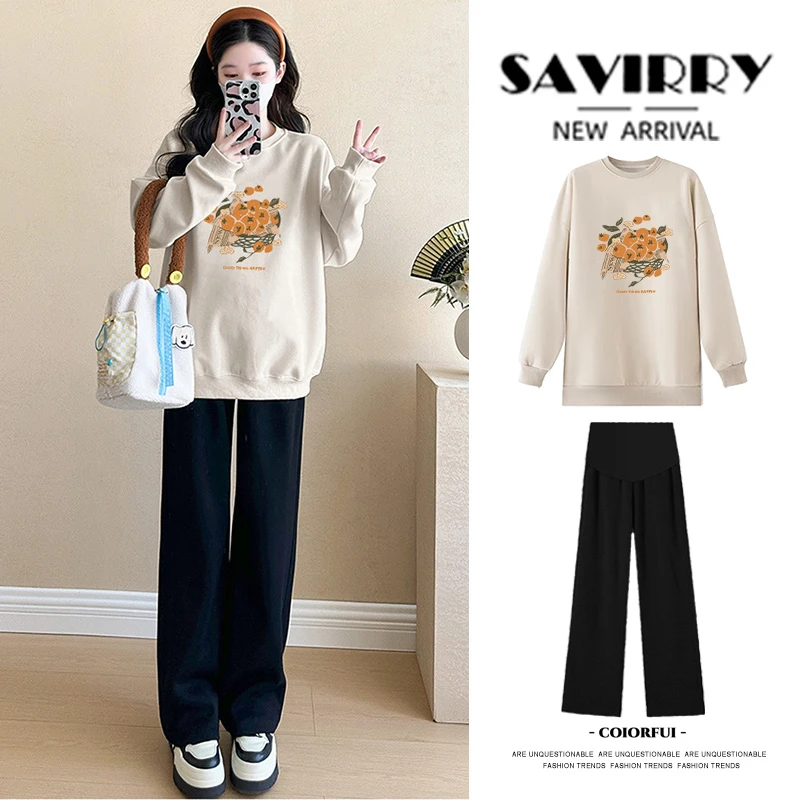 休闲慵懒风2024孕妇装卫衣春秋装宽松遮屁股好柿花生卡通孕期上衣