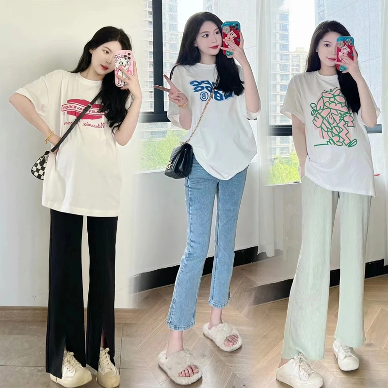 孕妇装上衣夏装2025新款字母T恤宽松大码中长款辣妈孕妇装显瘦潮