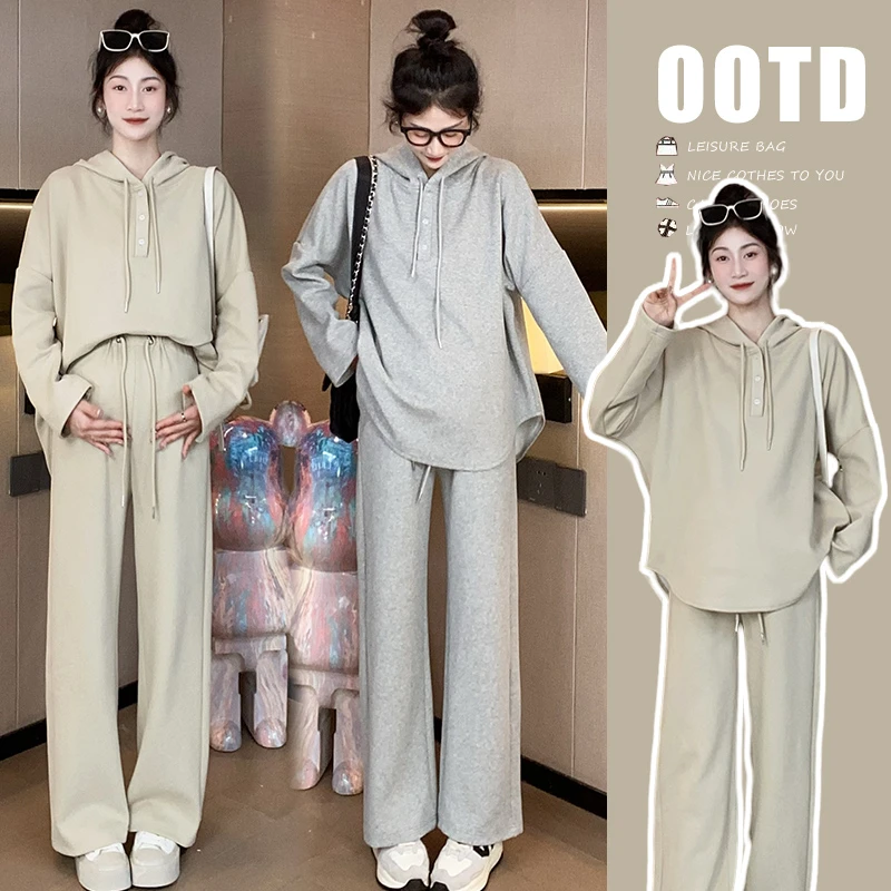 2025孕期生完可穿春季新款休闲卫衣连帽孕妇套装显瘦套装衣服潮妈