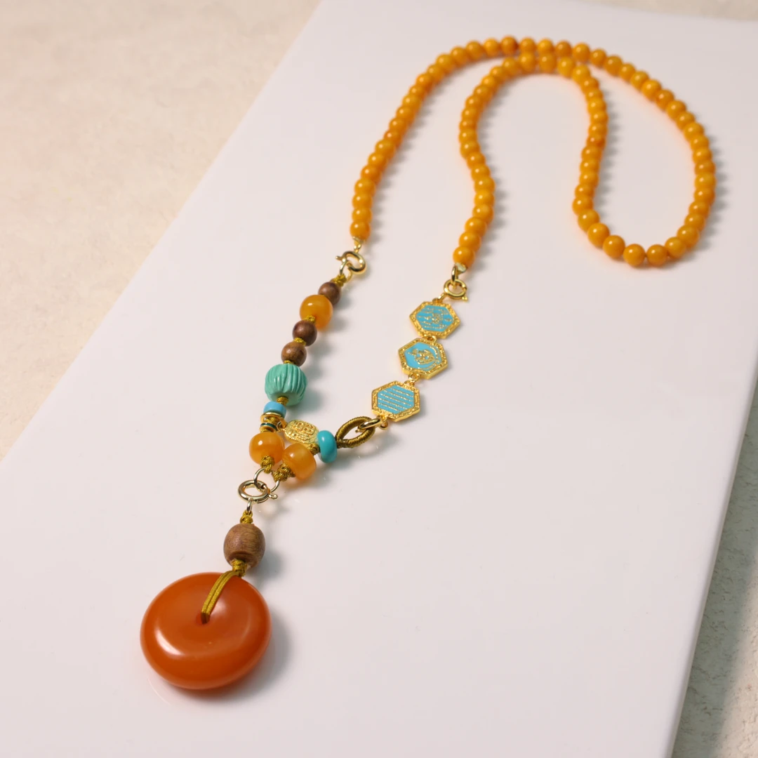 【心如珠宝精品店】蜜蜡平安扣护佑项链A01852