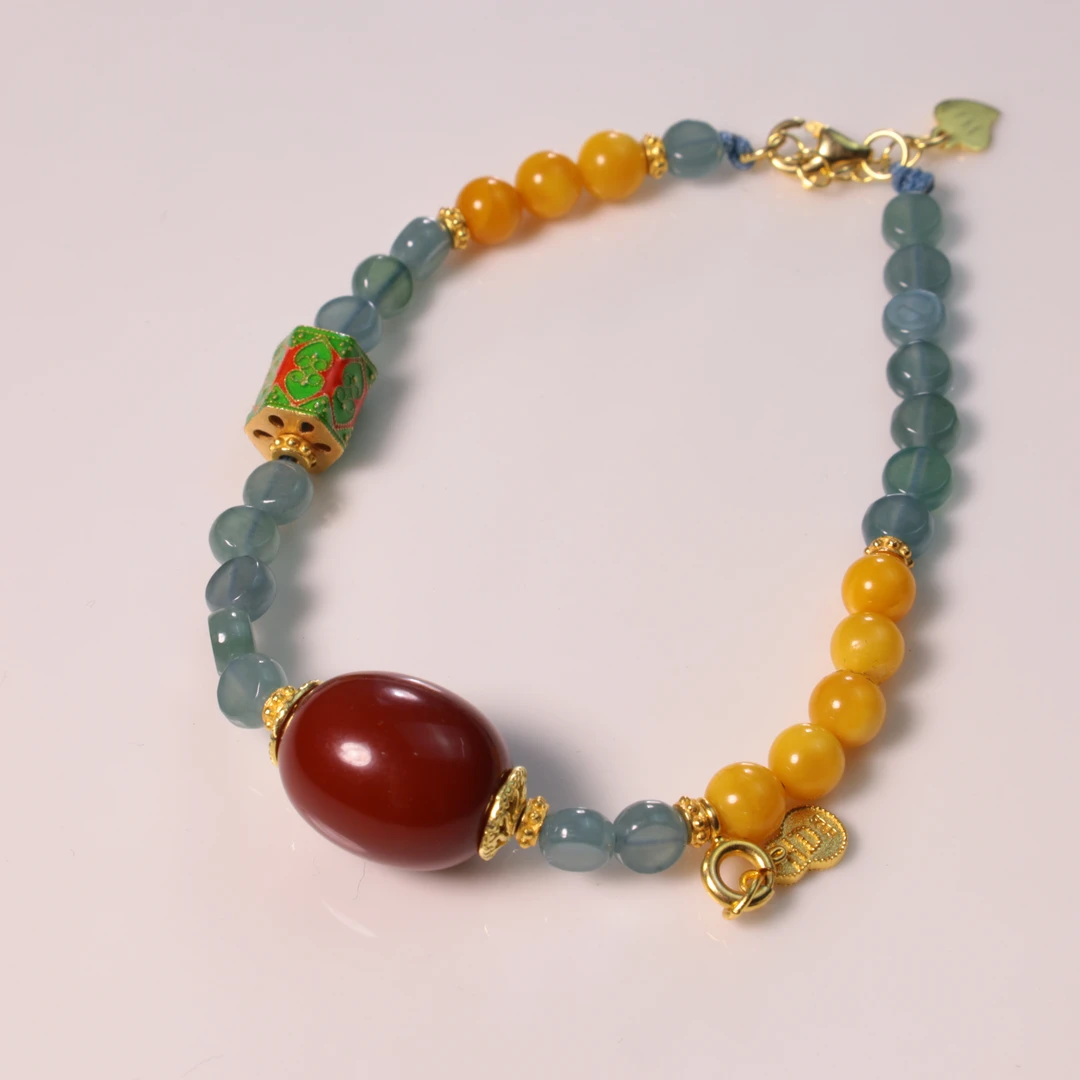 【心如珠宝精品店】蜜蜡枣珠翡翠手串