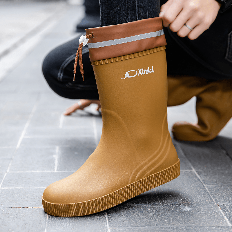 高档男士雨鞋男款中筒雨靴短筒耐磨束口厨房工作鞋外卖骑手防水鞋