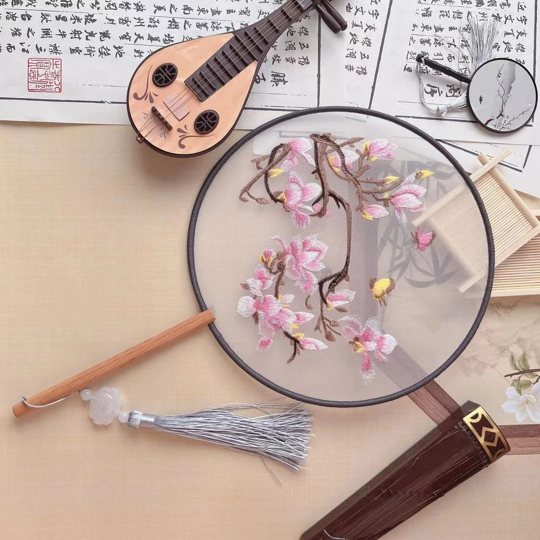 【粉黛佳人】古风团扇双面绣刺绣拍照旗袍汉服跳舞扇粉嫩圆形扇子