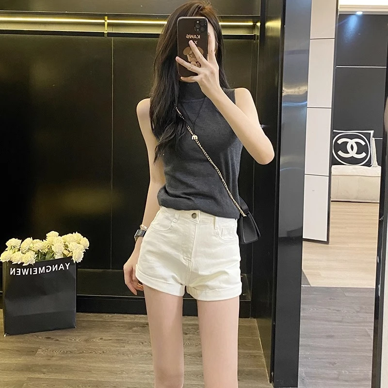 雪千羽白色牛仔短裤女2025夏小个子宽松阔腿a字显瘦短裤外穿热裤