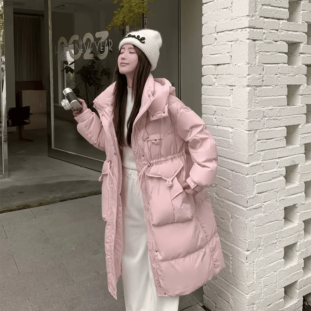 【六六专属】冬季新款韩版百搭中长款羽绒服加厚显瘦连帽保暖外套女