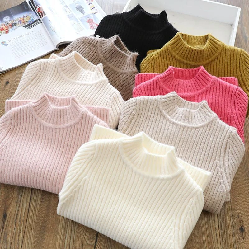 洋气男女童打底毛衣2025新款秋冬装儿童半高领加厚针织衫内搭上衣