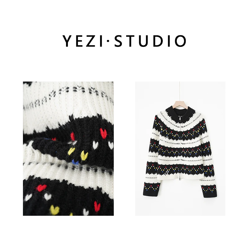 【圣诞树】羊绒提花减龄条纹高克重撞色开衫24419409-11/30