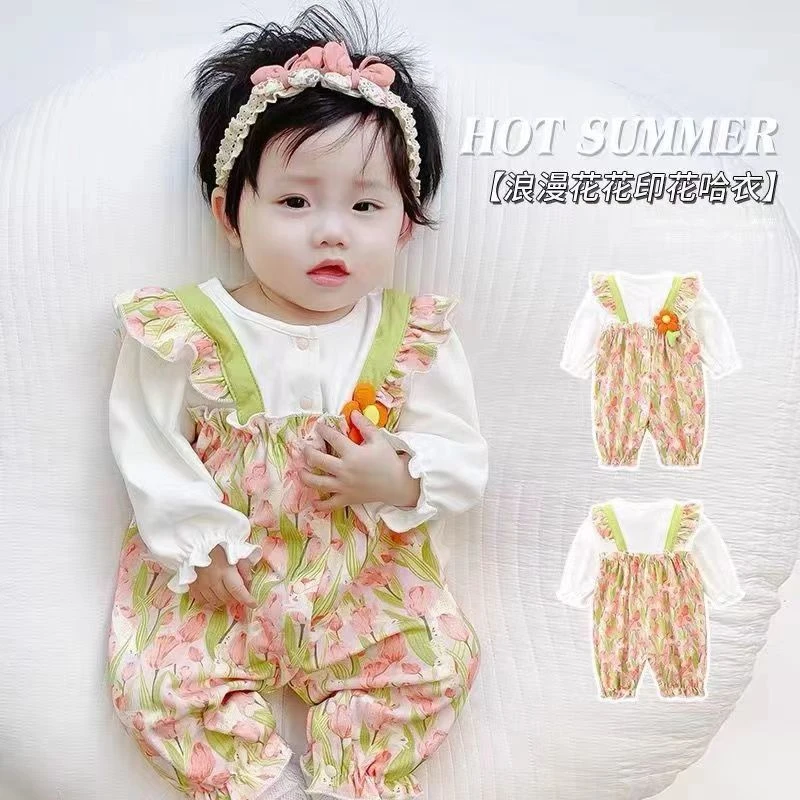 新生婴儿衣服春秋季女宝宝满月连体衣公主洋气百天外出服纯棉秋装