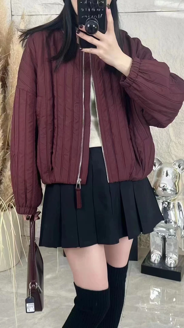 时尚简约气质圆领拉链夹棉棉衣冬季新款休闲风外套