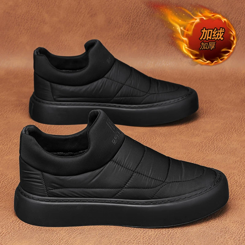 雅鹿雅鹿一脚蹬男鞋冬季加绒保暖男士轻便软底黑色工作懒人豆豆鞋