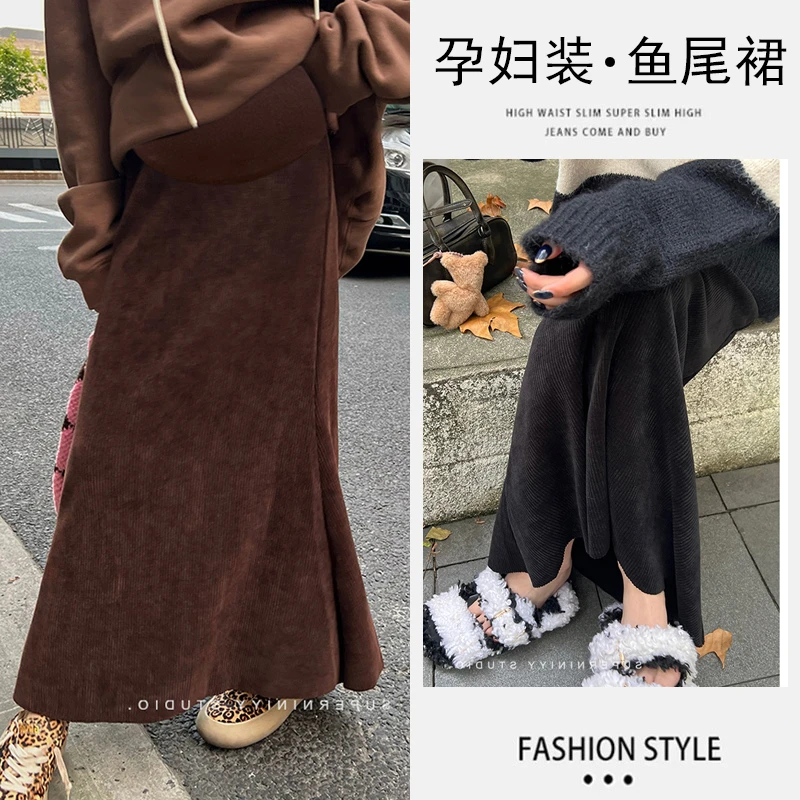 孕妇装秋冬季新款高级感半身裙加厚外穿显瘦高个子长裙a字鱼尾裙
