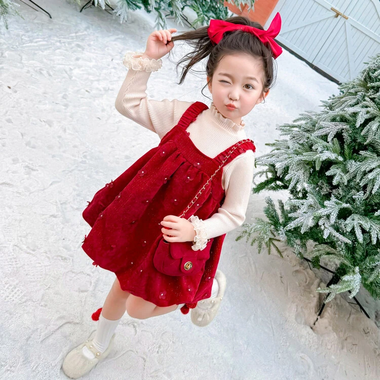 L038款女童秋季新款花朵吊带裙两件套中小童甜美真两件花苞公主裙