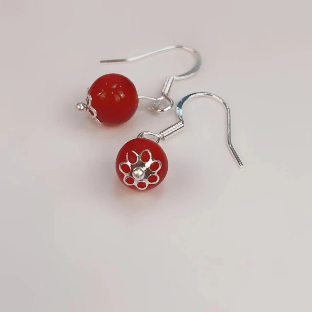 足银银制品 足银樱桃耳钉时尚经典款