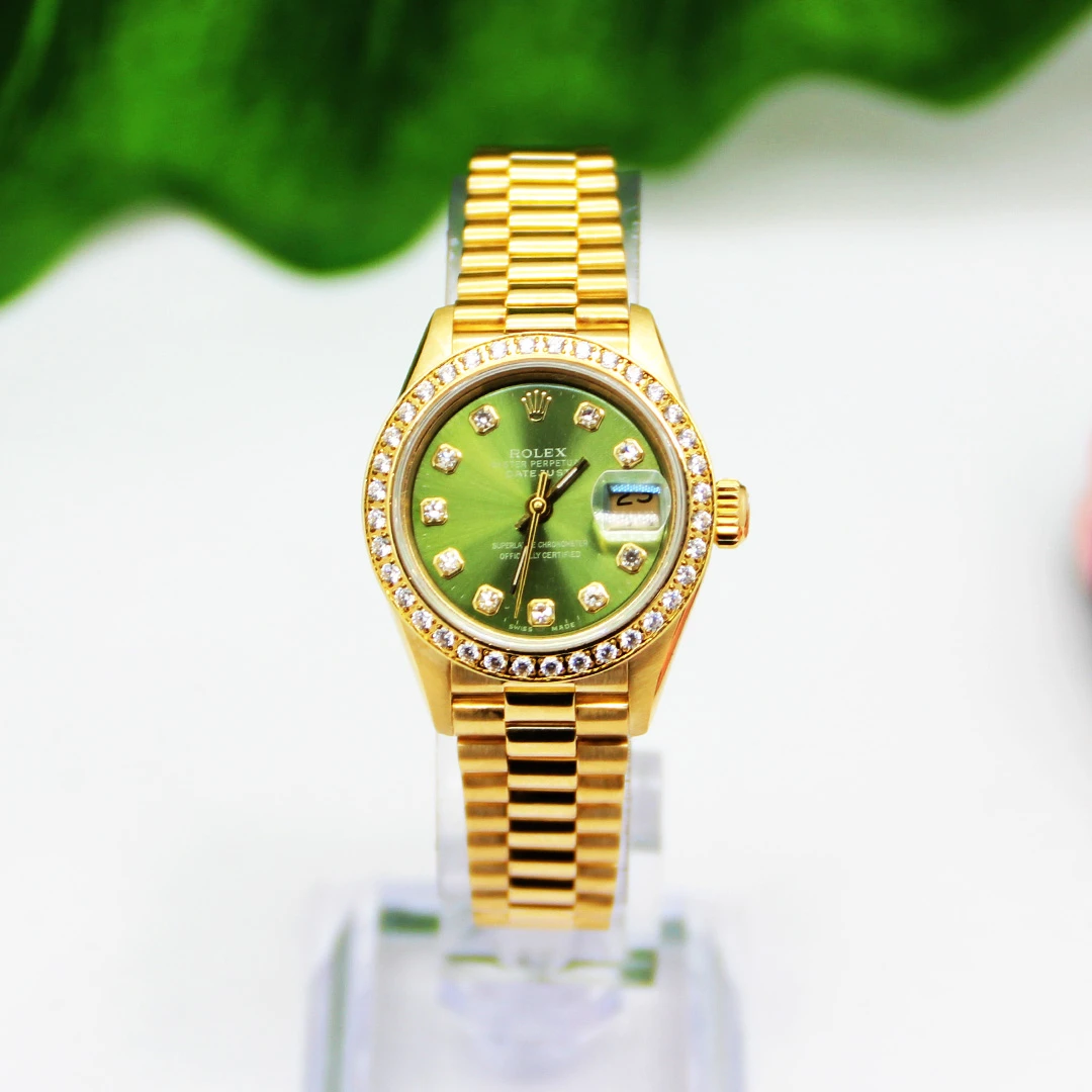 95新 Rolex/劳力士 女装日志69178绿盘后钻/26mm/参考258700