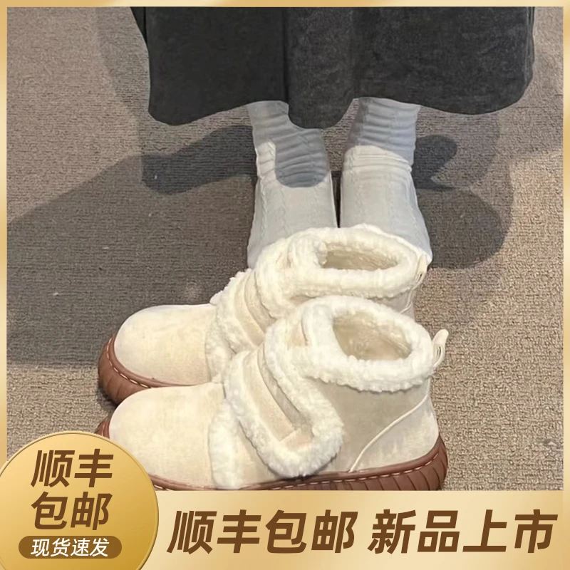 一脚蹬保暖外穿棉靴女雪地靴女冬季加绒加厚2023新款防滑短筒棉鞋