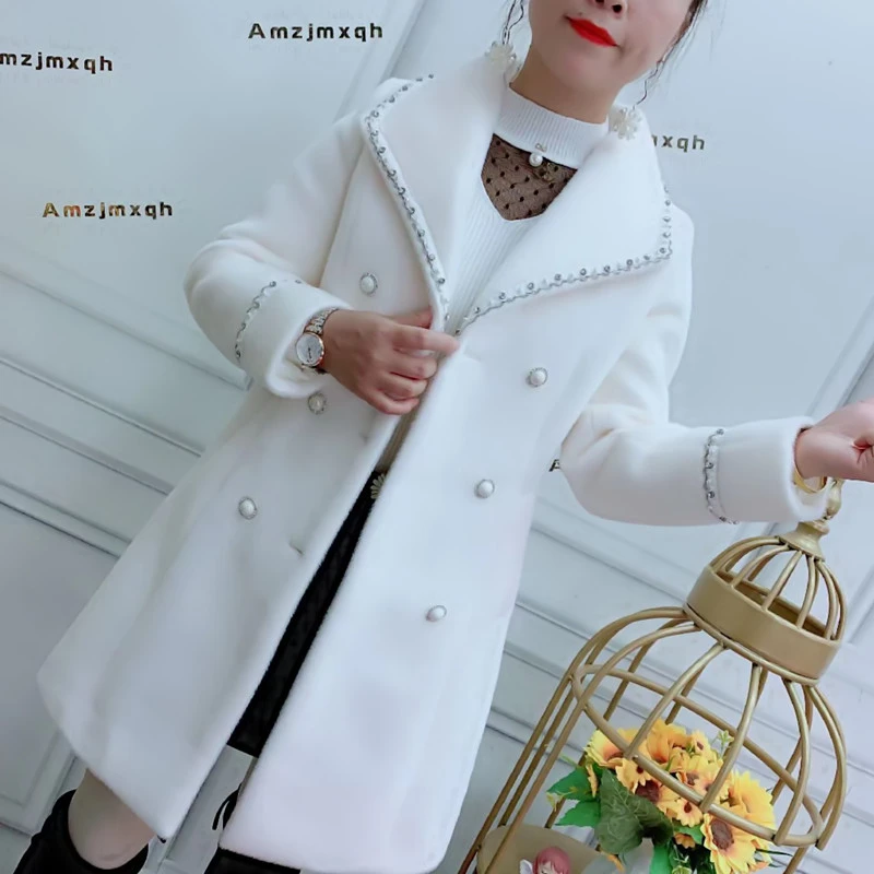 冬季新款气质中长款毛呢外套女减龄百搭显瘦仿水貂绒加厚呢子大衣