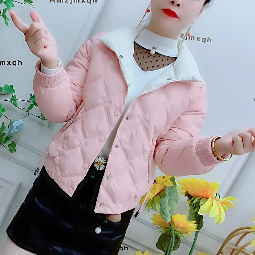 秋冬新款显瘦减龄轻薄棉服女菱形格时尚百搭修身保暖棉袄洋气外套